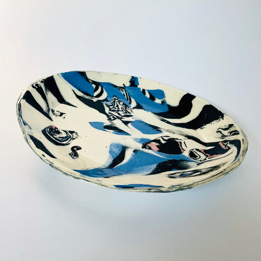 Blue and White Nerikomi Oval Trinket Dish